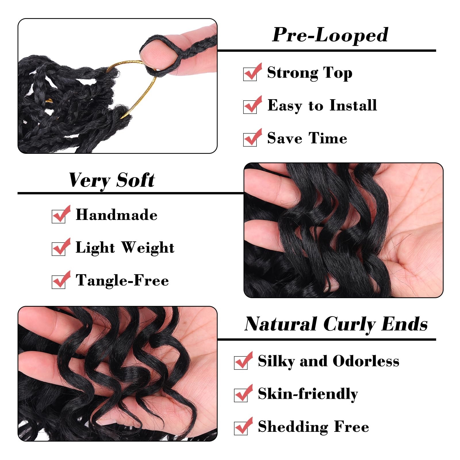 Gogo Curl Crochet Hair 8 Inch 8 Packs Black Pre Looped Ocean Wave Crochet Hai…