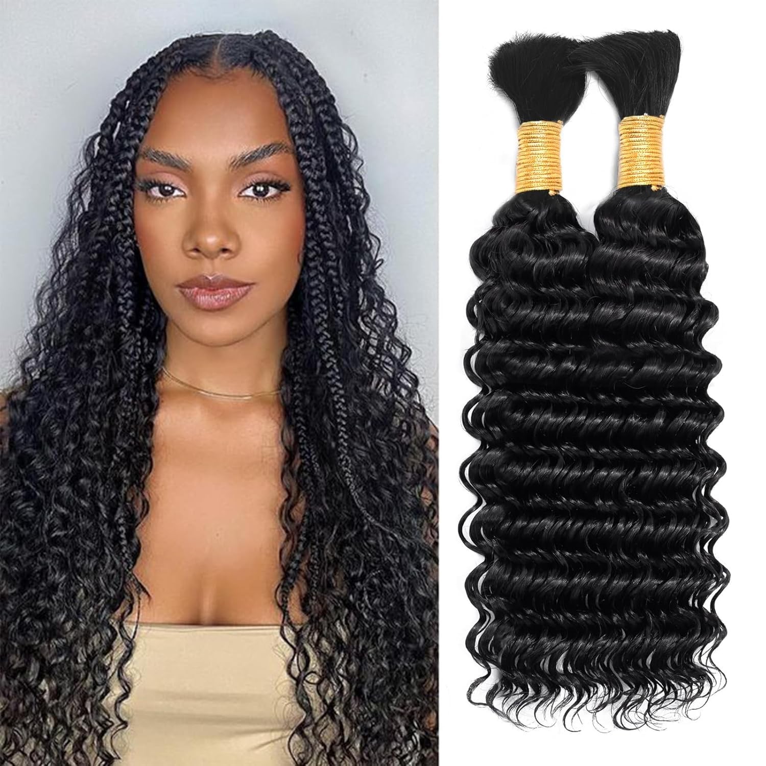 Gctgct Human Braiding Hair Deep Wave Bulk Human Hair For Braiding No Weft 12A