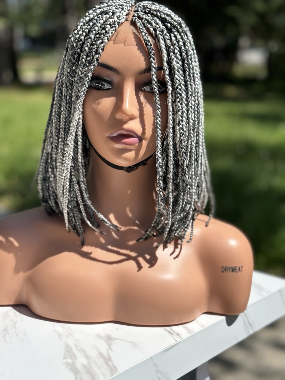Closure Bob Gray Salt Pepper Braided Wig| Braided Wig Black Wig| Ready To Ship