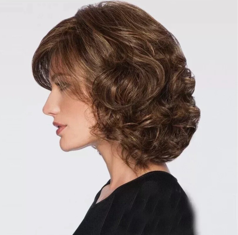 Women’s Short Curly hair Dark Brown Layered Capless Wig 12 Inch