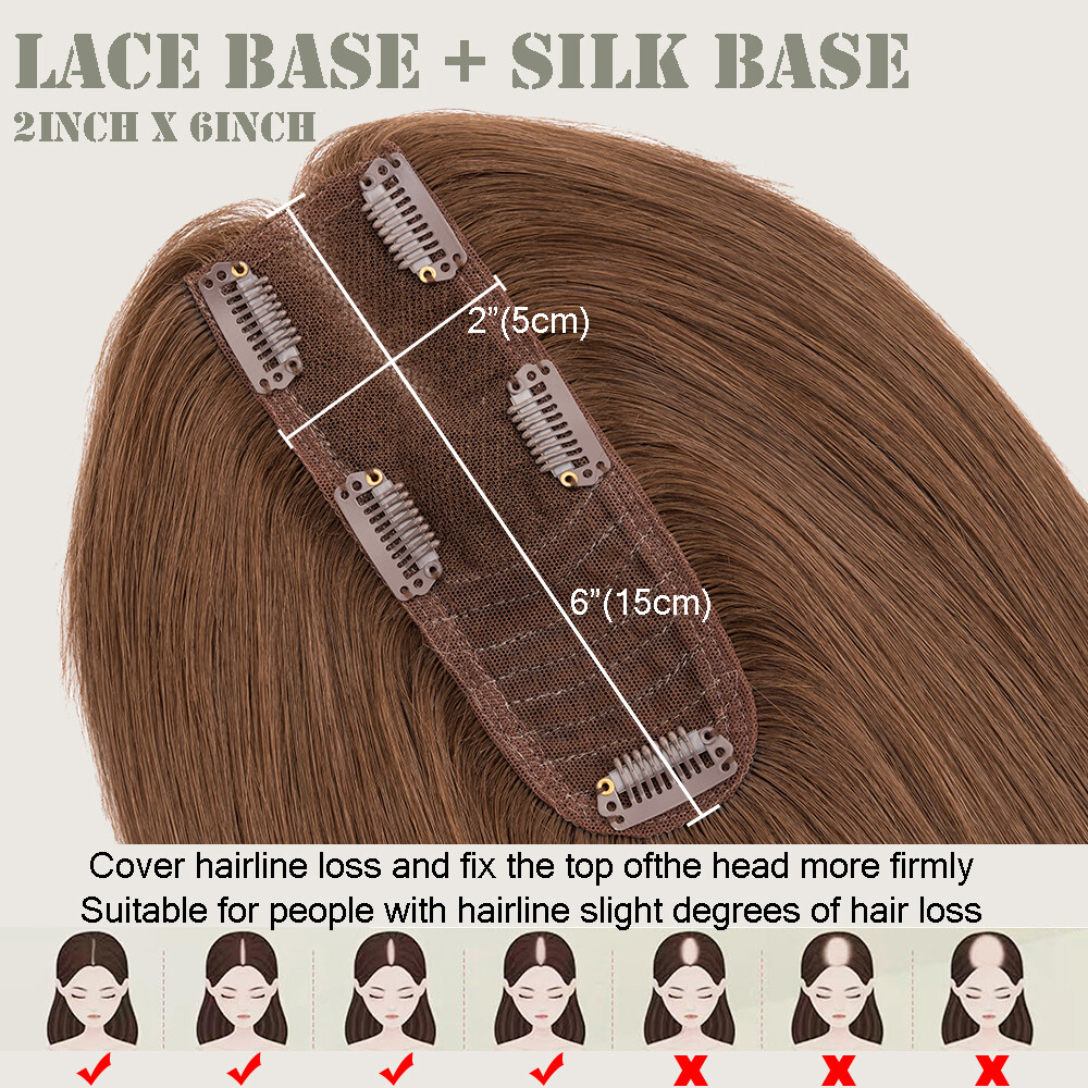 100% Real Human Hair Clip in Hairpiece Topper Top Toupee for Women Thinning Hair