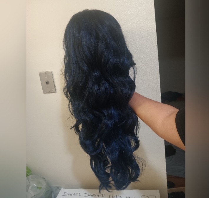 Human Bland Navy Blue And Black Side Part Wig