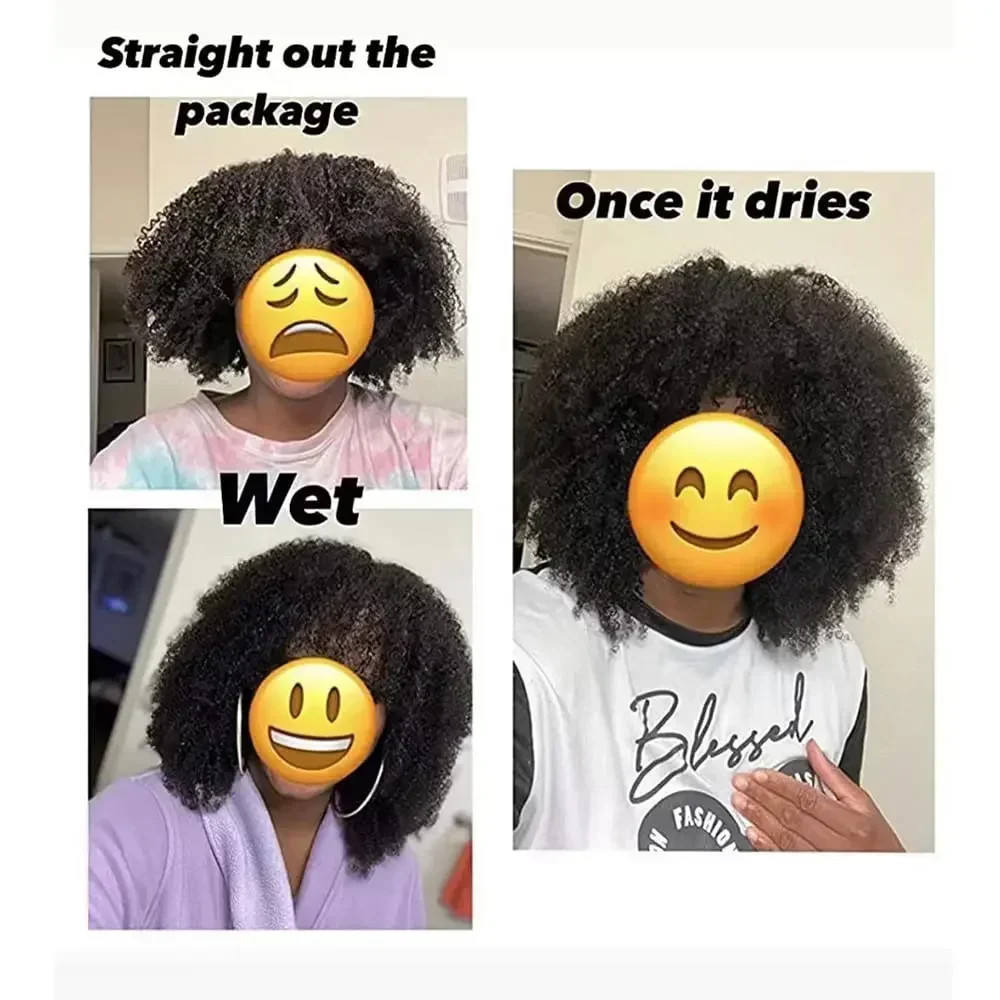 Afro Kinky Curly Wig with Bangs Human Hair 200% Density Short Wig
