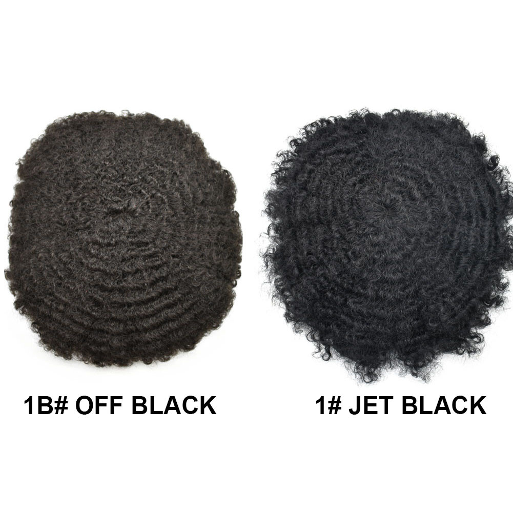 African American Men Wig 6mm Afro Curly Mens Toupee Full Poly PU Hair Systems