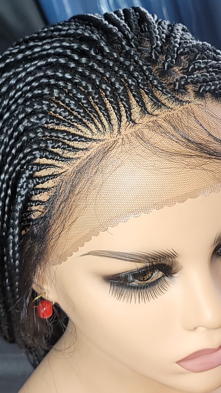 Braided Wig Full Lace Glueless Micro Braids Cornrows Jet Black #1 Handmade 24 in