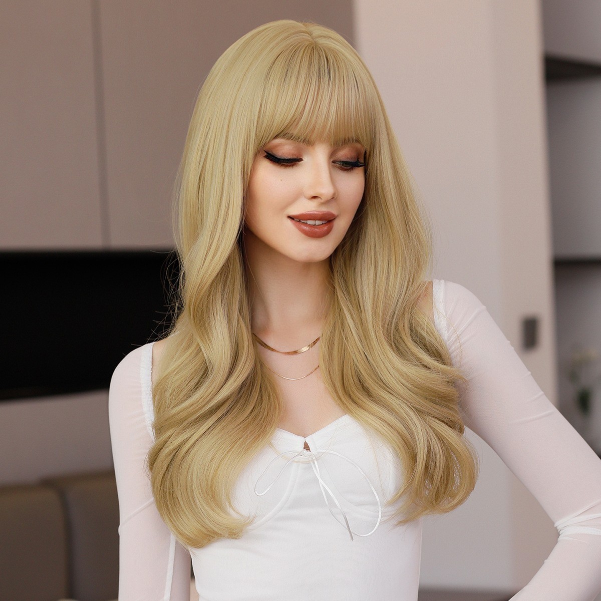 Long Blonde Wigs for Women Cosplay Party Daily Halloween Blonde Curly Wavy Wig