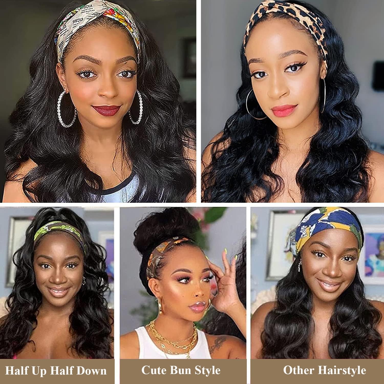 Glueless Headband Wig Long Body Wave Headband Wigs for Black Women Synthetic Nat