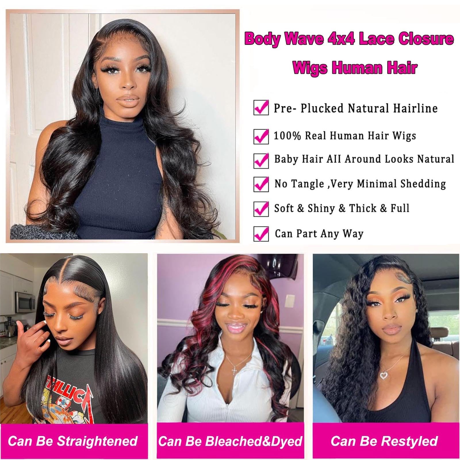 20 Inch Body Wave Glueless Wigs Human Hair 4×4 Lace Closure Wigs 200 Density …