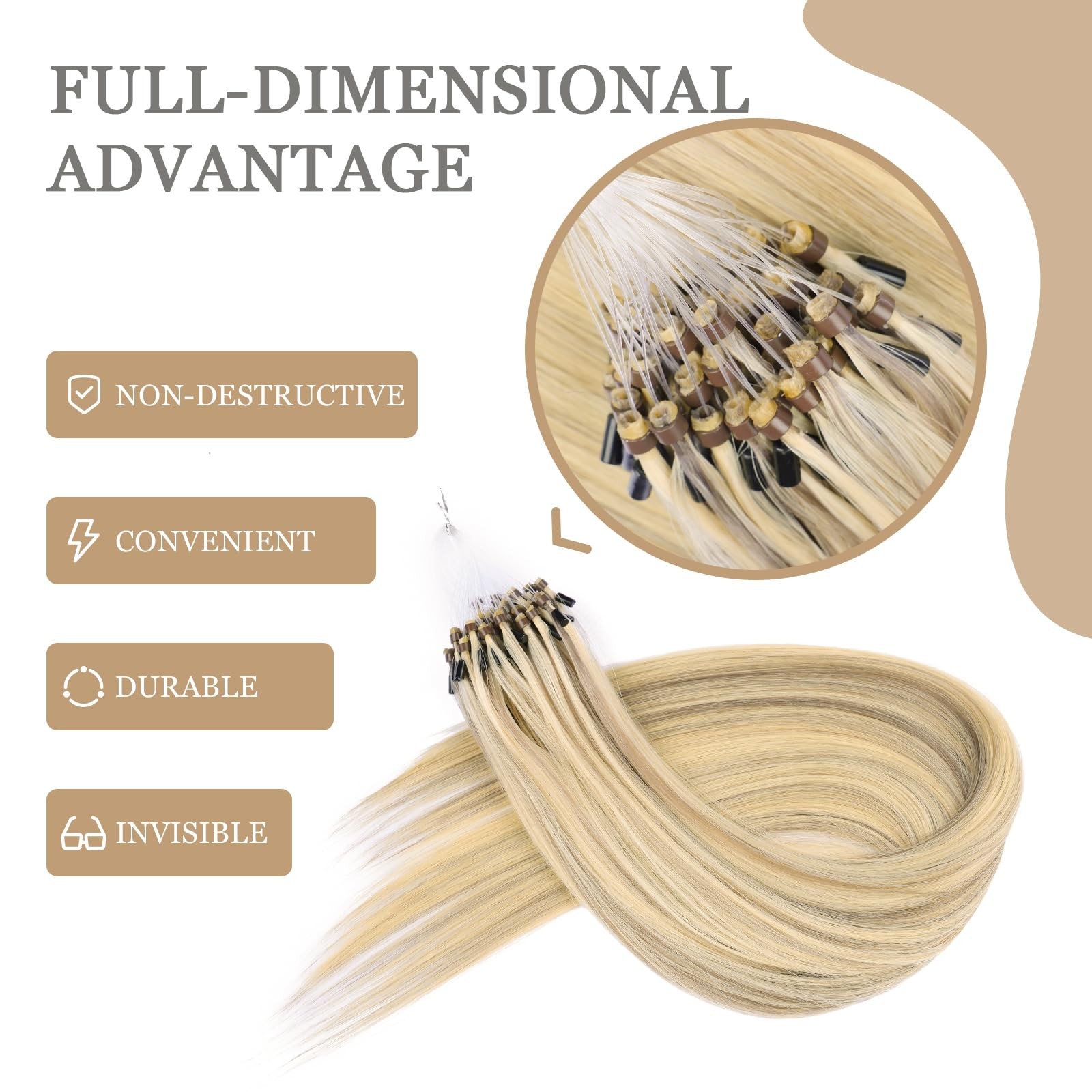 Eliysako Remy-Hair Microlink Hair Extensions Human Hair Micro Bead 18inch 40g/pa