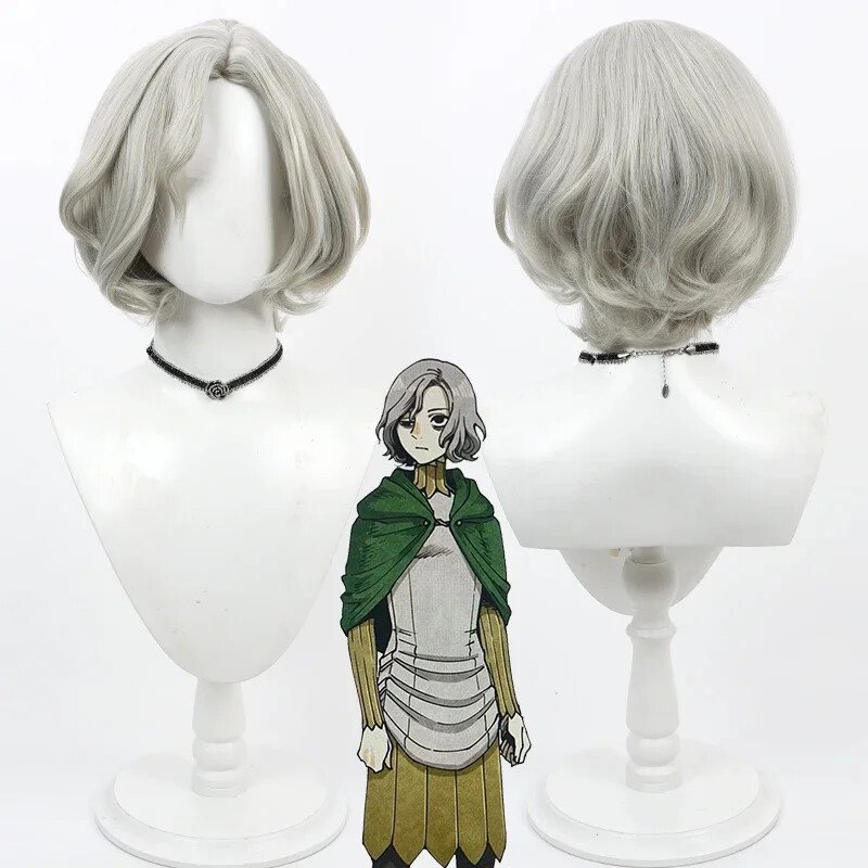 Delicious in Dungeon Mithrun Cosplay Wigs 35cm Short Wavy Grey Synthetic Hair