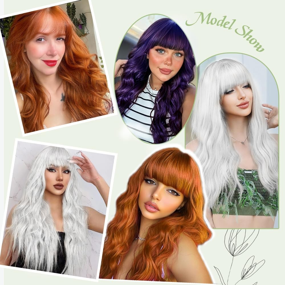 White Wigs with Bangs Long curly wavy Wig for Women Long White Wavy Wig Wear …