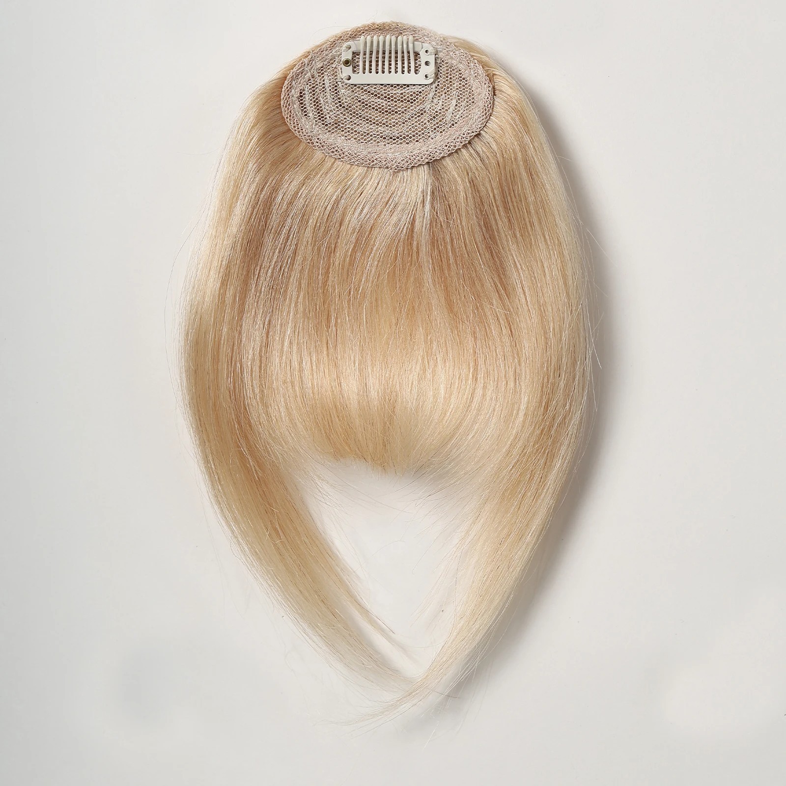 3 Inch Clip In Bangs 100% Human Hair Blonde French Fringe with Temples Thick