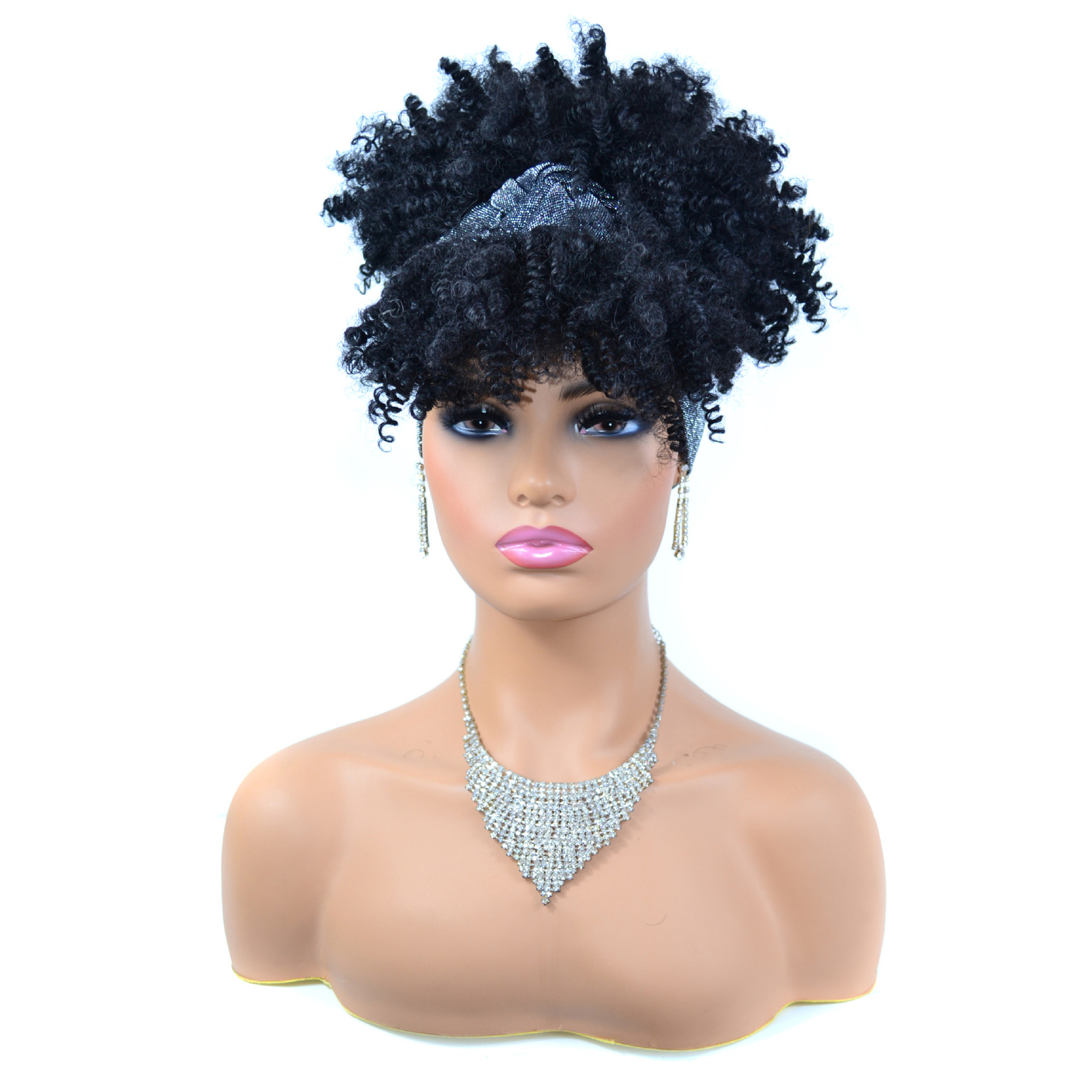 African Headband Wigs Afro Kinky Curly Hair Wrap Wigs with Bangs for Black Women