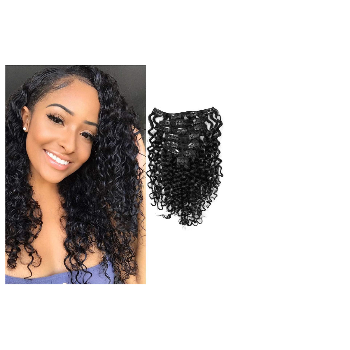 Anrosa Water Wave Clip In Hair Extensions Human Hair Natural Black 10 Inch 1B