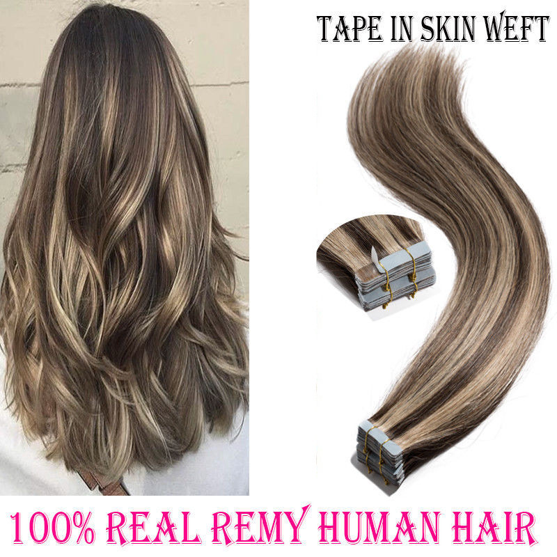 7AAA+ 16inch To 26inch Tape In Remy Human Hair Extensions PU Skin Weft full head