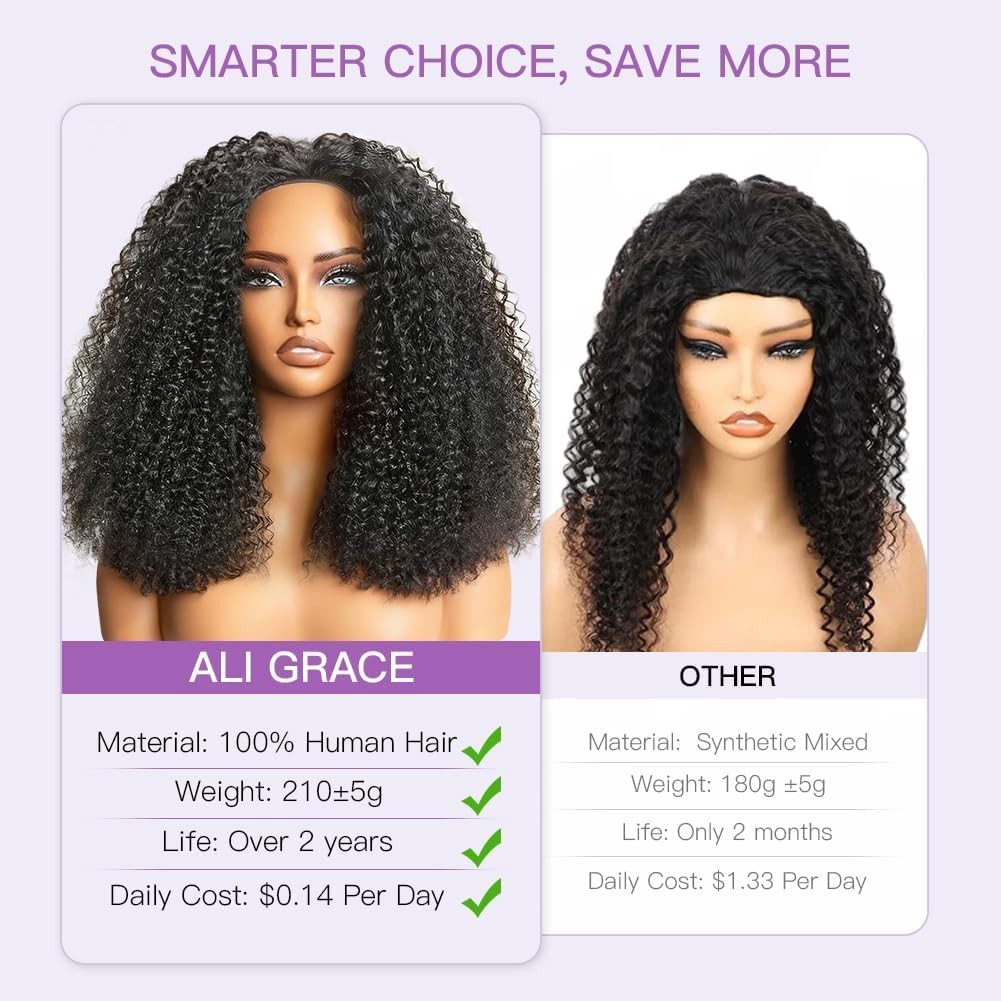 Kinky Curly Half Wig Human Hair 250% Density Wear and Go Glueless Wigs 3 In 1…