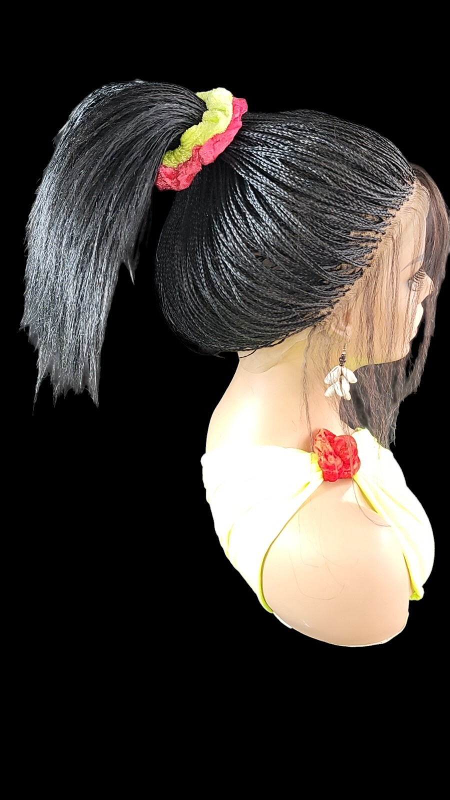Braided Wig Micro Braids Full Lace Glueless 18” Jet Black Handmade Lightweight