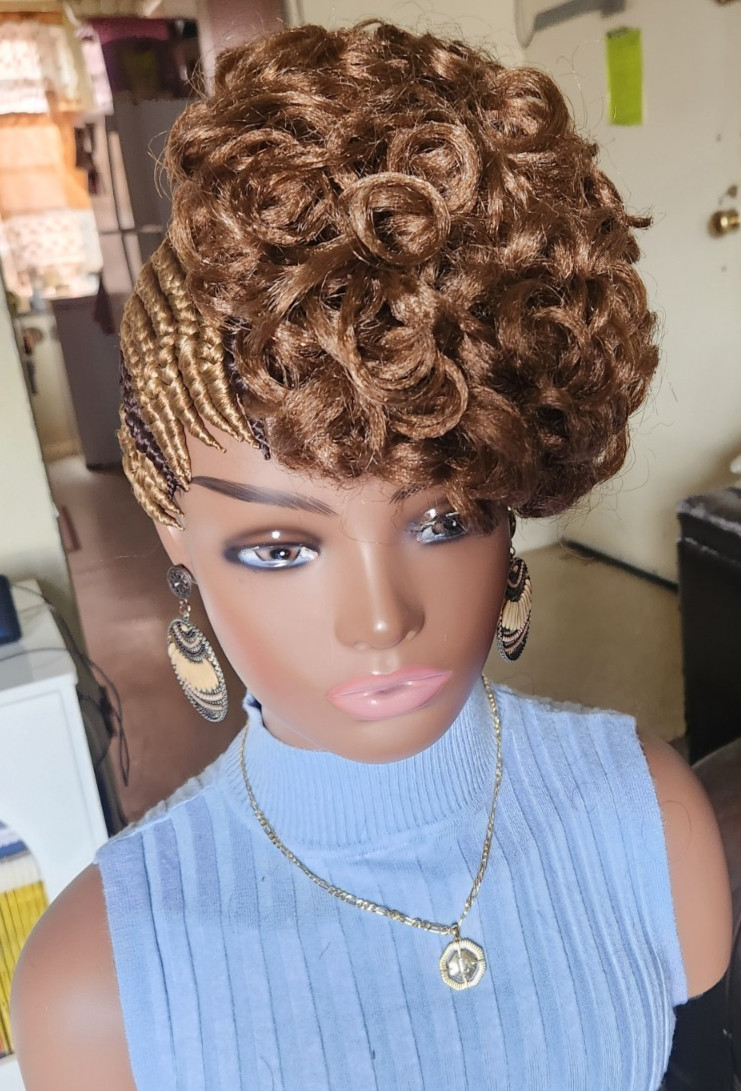 Fully Hand Braided box curly Mohawk braids cornrow wig Brown/Dark brown