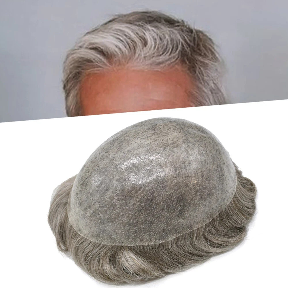 Mens Toupee HumanHairSystem AllTransparent Skin Replacement Durable PuHairpiece