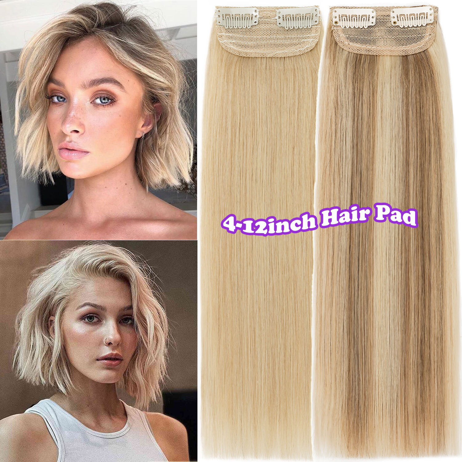 Fluffy Real Remy Clip In Human Hair Topper Bald Pad Patches Hairpiece 4-12inch L