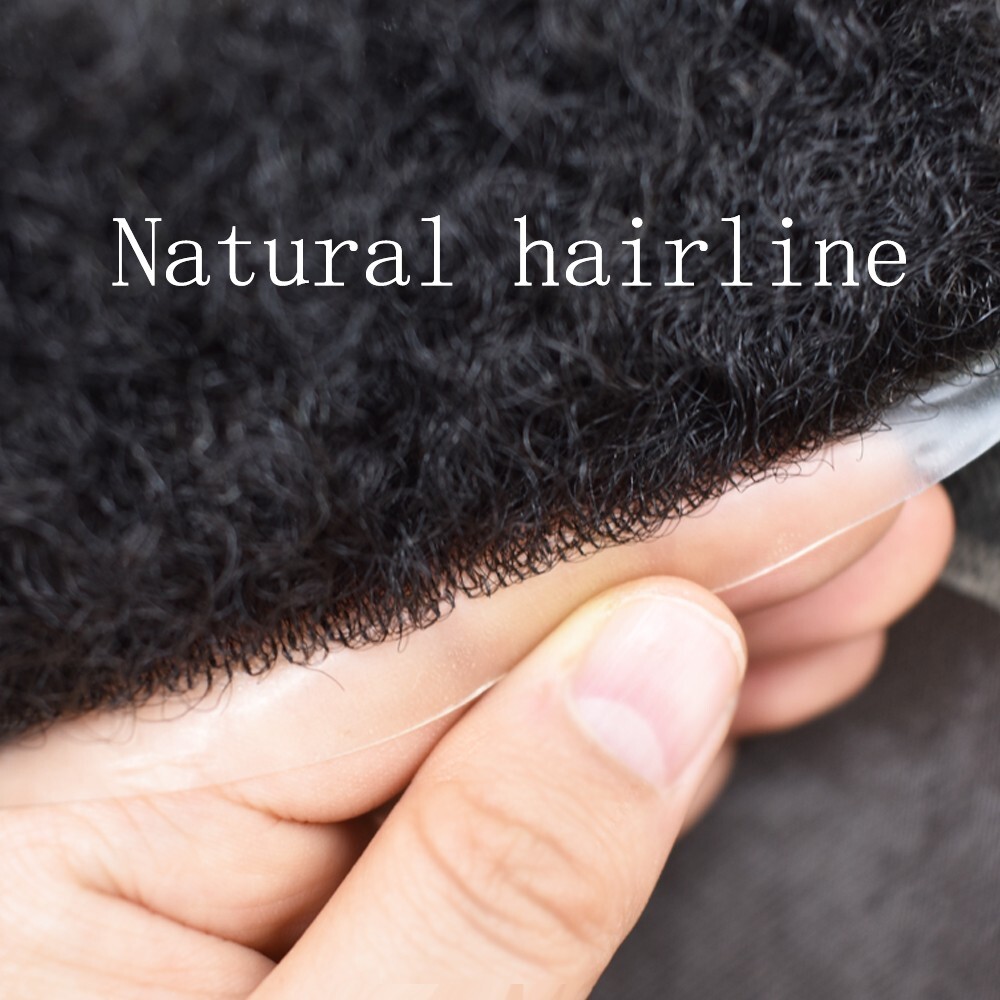 US Afro Kinky Curly Mens Toupee Black Men Hair Units Replacement System Durable