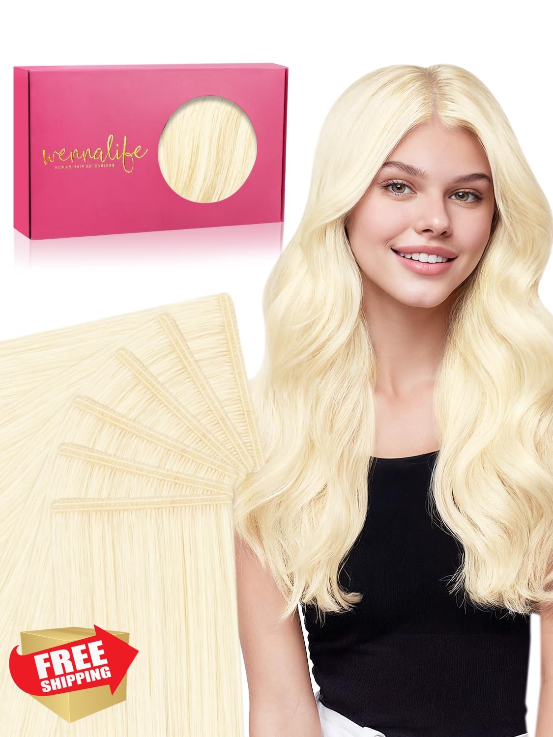 Wennalife Platinum Blonde Tape Hair Extensions 24″ 50g #60A