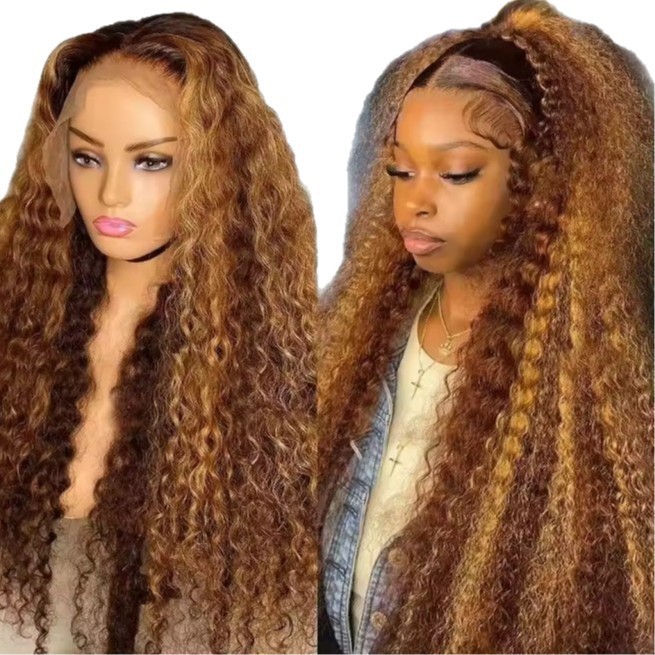 Long Deep Wave Piano Color Lace Front Wig – Synthetic High-Lighted Water Wave Gl