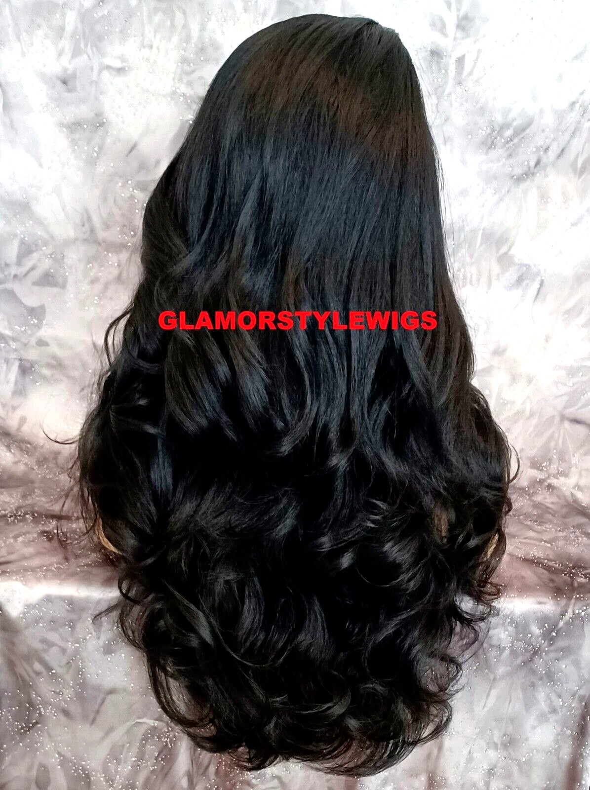 LACE FRONT FULL WIG LONG WAVY LAYERED SIDE PART OFF BLACK #1B HEAT OK NWT