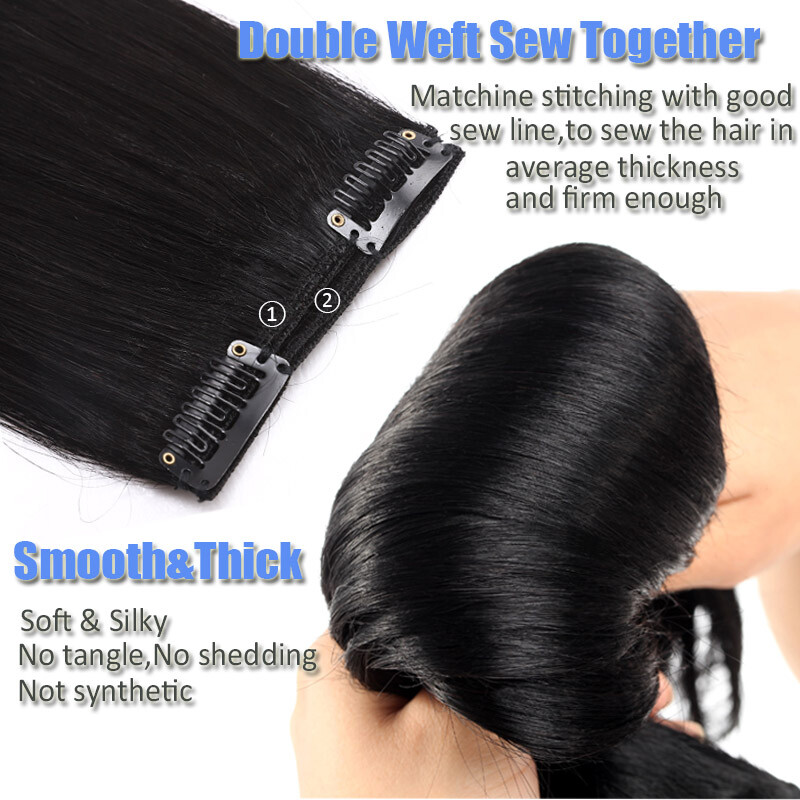 Extra Thick Double Wefted Human Hair Exensions Clip In Remy Weave 200G Full Head