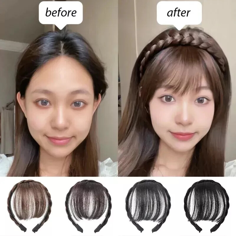 Natural Clip On Women Invisible Headband Synthetic Bangs Hair Extension Fringe