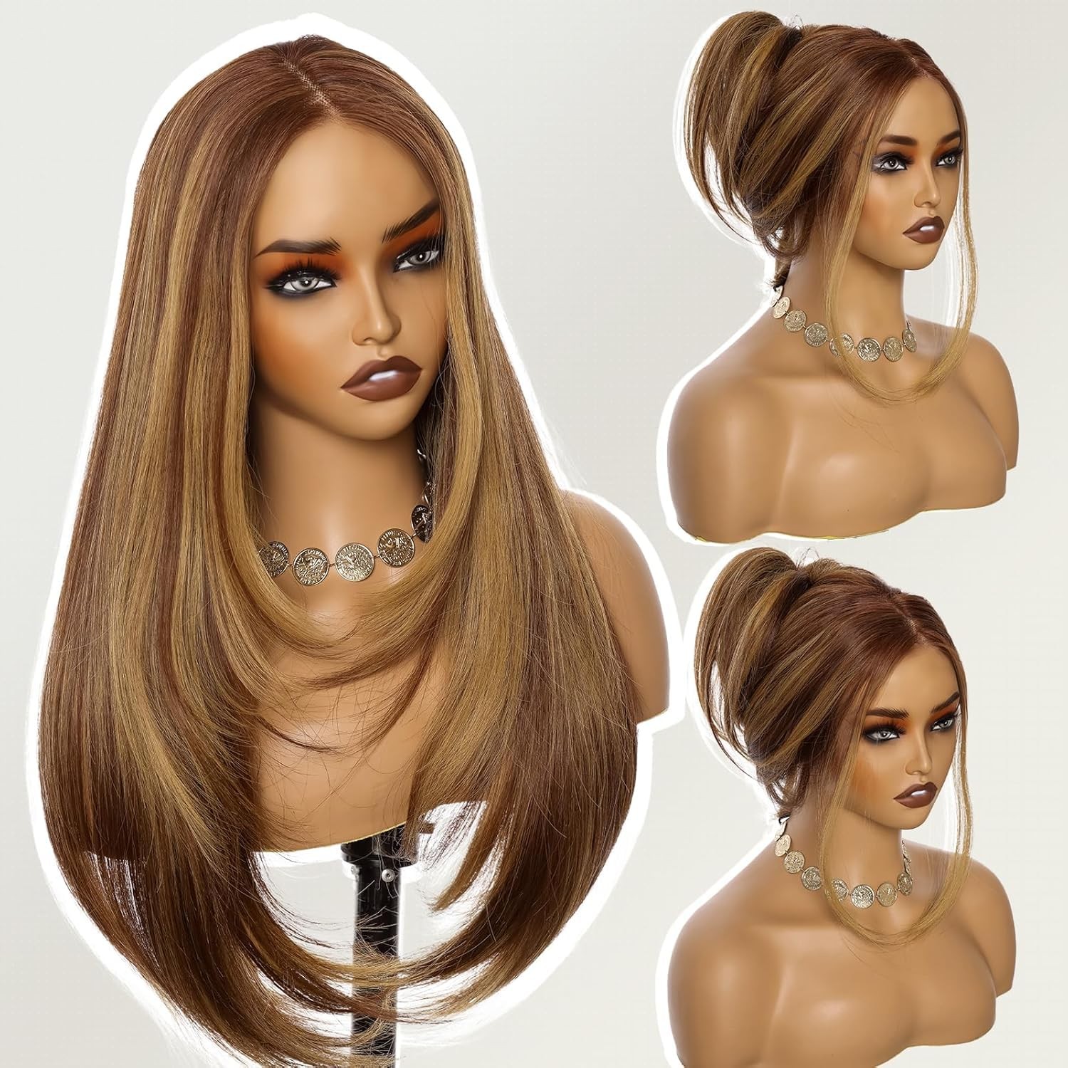 Highlight Linen Brown Lace Front Wig 26 Inch – 13×4 HD Lace Layered Wigs for …