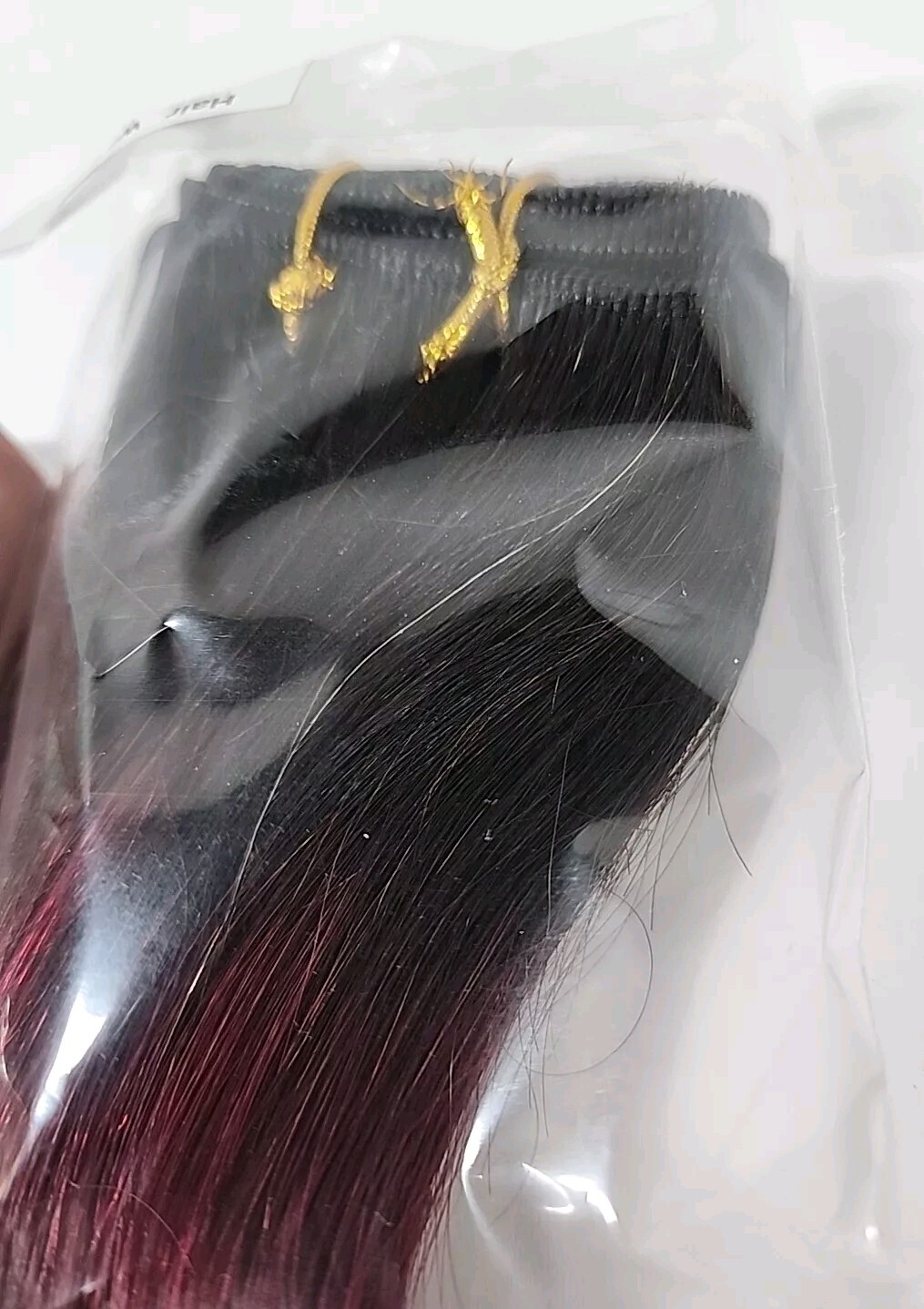 Weft 12″ Human Hair Extensions Straight Ombre #1B Natural Black to Burgundy Red
