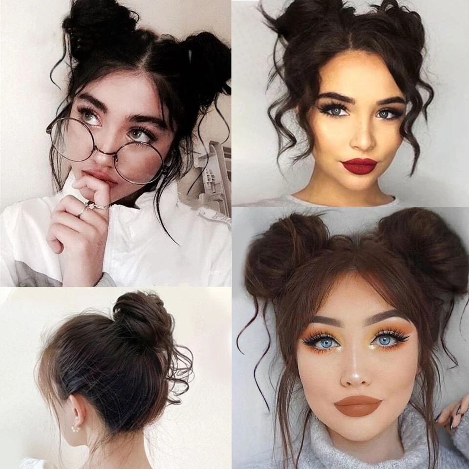 2 Pieces Girls Messy Hair Bun Hair Scrunchies Extension Curly Wavy Messy Chignon