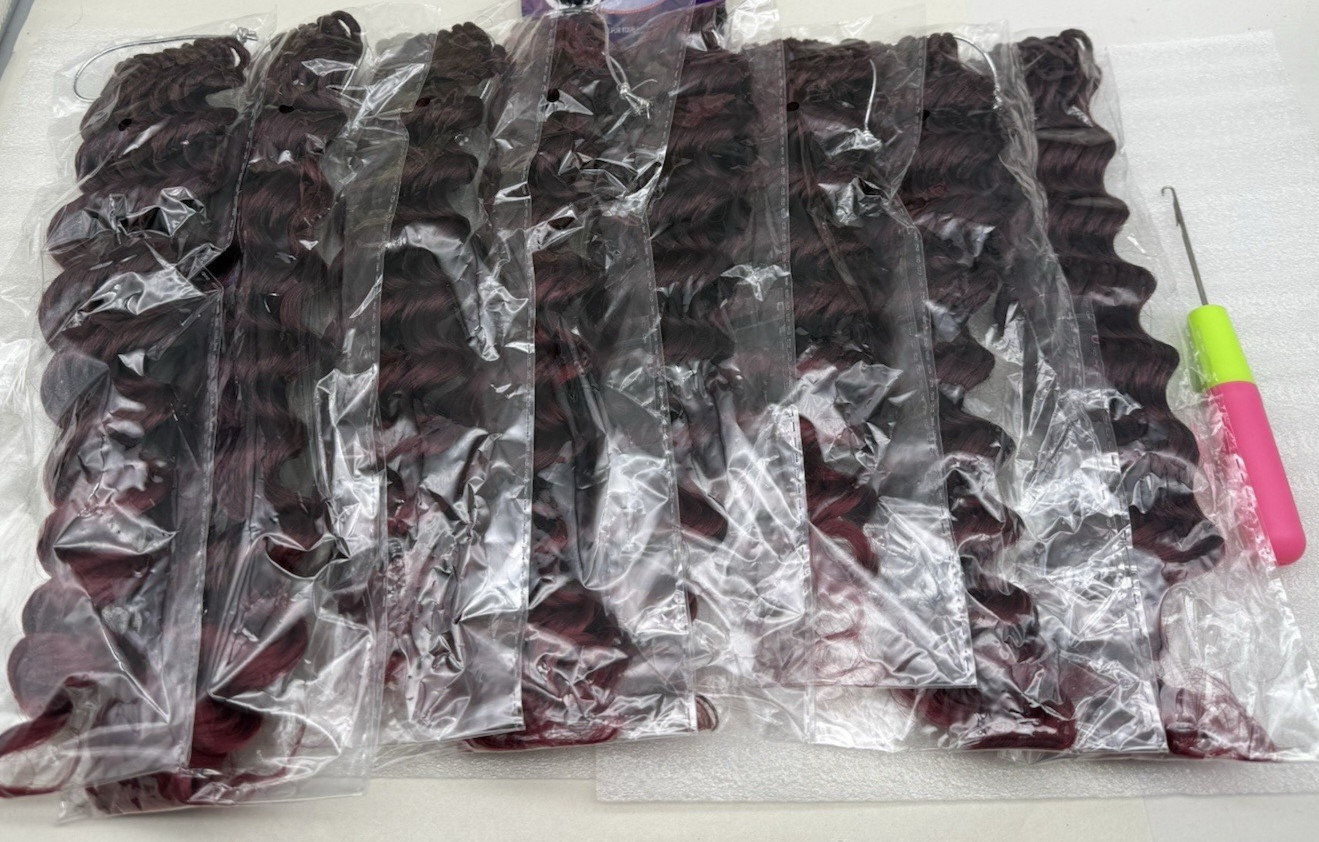 100% HandMade Deep Wave Crochet Hair Deep Curly Extensions 11″ Burgundy Red READ