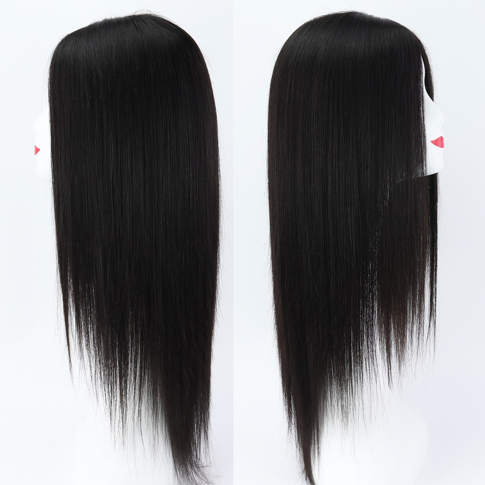 Black Silk Top Real Human Hair With PU Around Elastic Net Straight Medical Wig