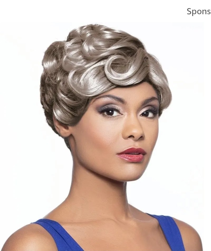 Foxy Silver Wig 10939 Sharon 3T51 Short Wavy J-Part Lace Side Swept Bangs Gray