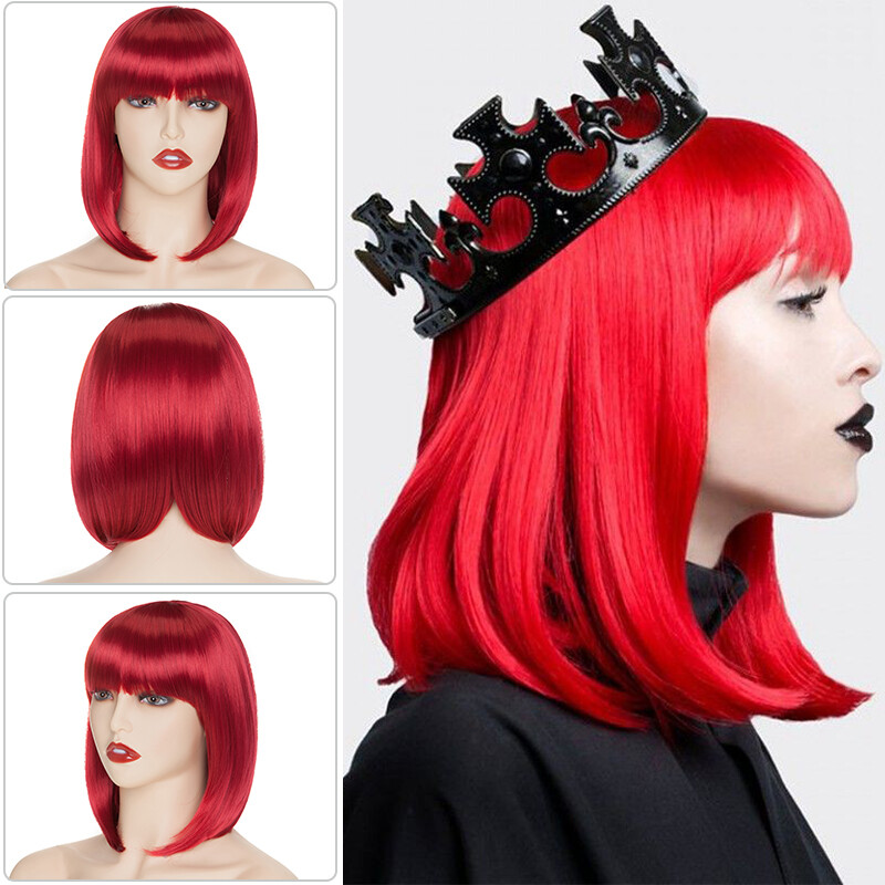 12″+ Women Short Bob Synthetic Lace Front Wig Baby Hair Silky Straight Black US