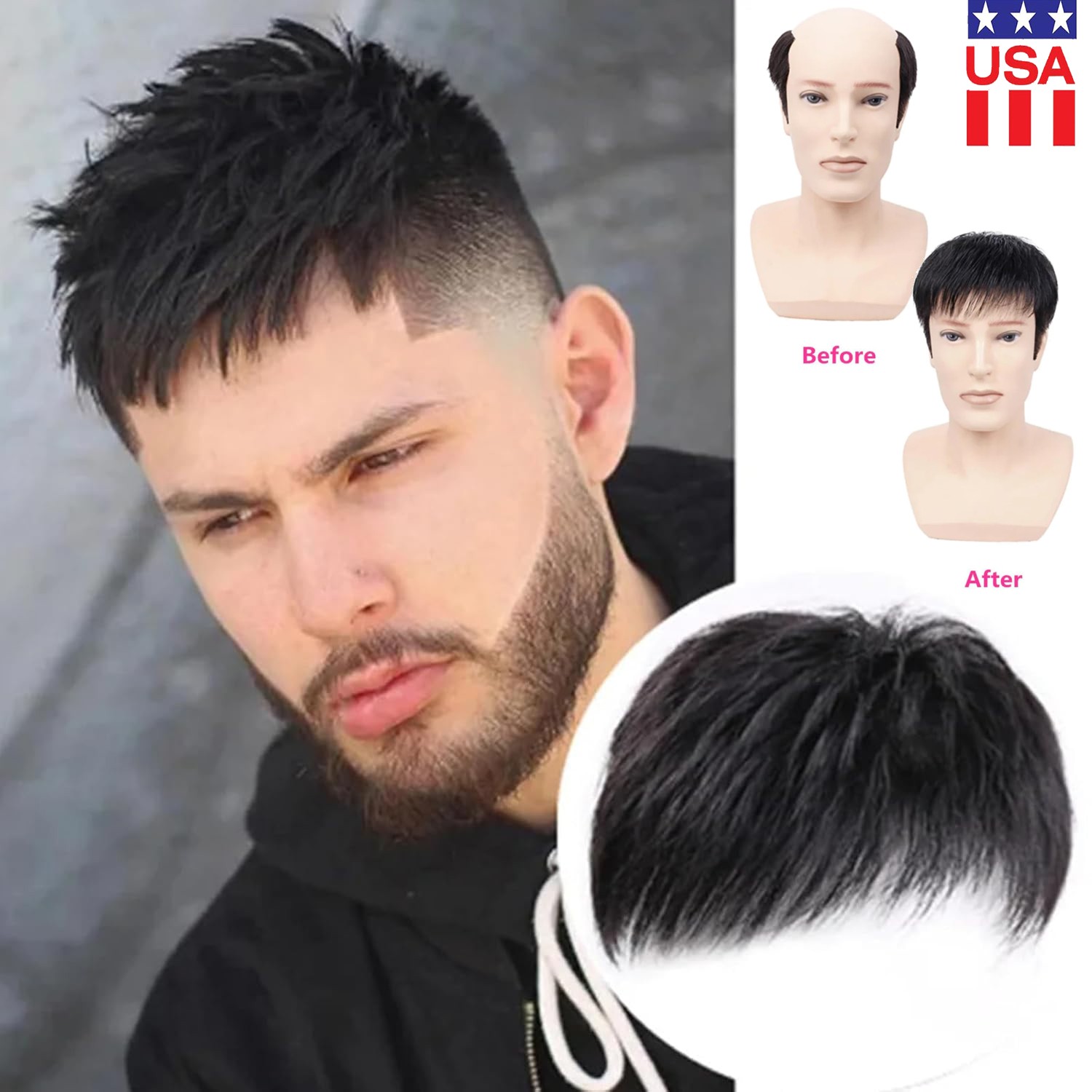 Men Short Hair Toupee Breathable Wig Natural Toupee Clip in Hairpiece Baldness