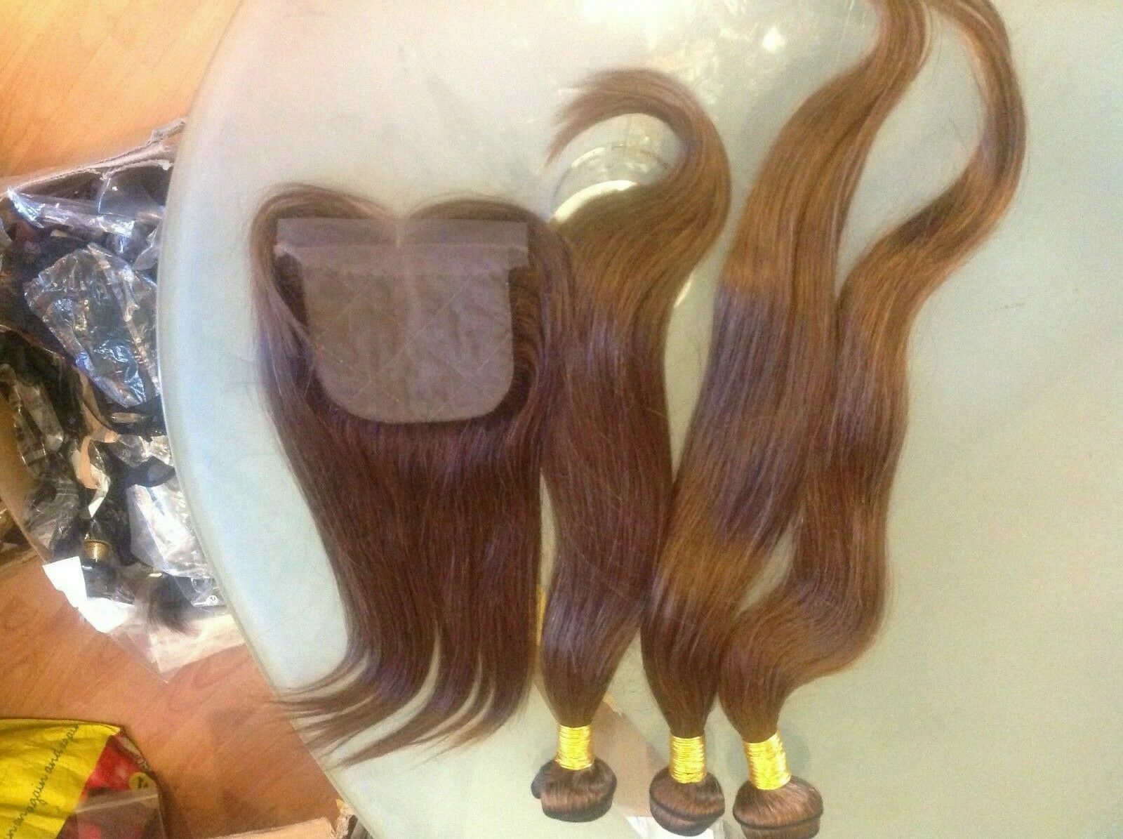 12A BRAZILIAN VIRGIN HAIR CHESTNUT BROWN 4# STAIGHT 22+22+22&14INCHES SILK BASE