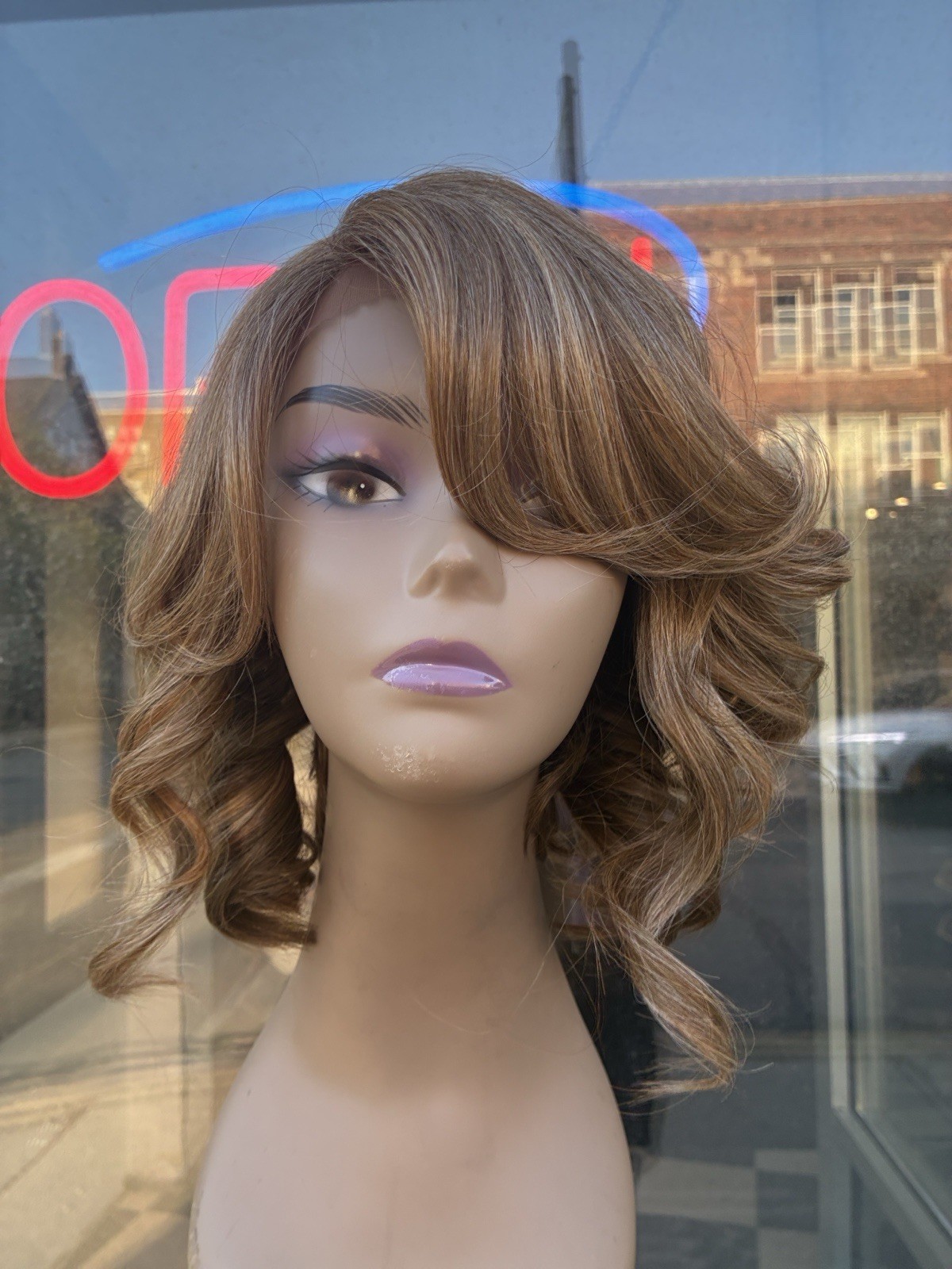 Wig￼ asymmetrical, Romantic Curls, Lace, Front Side, Part With Golden Blonde