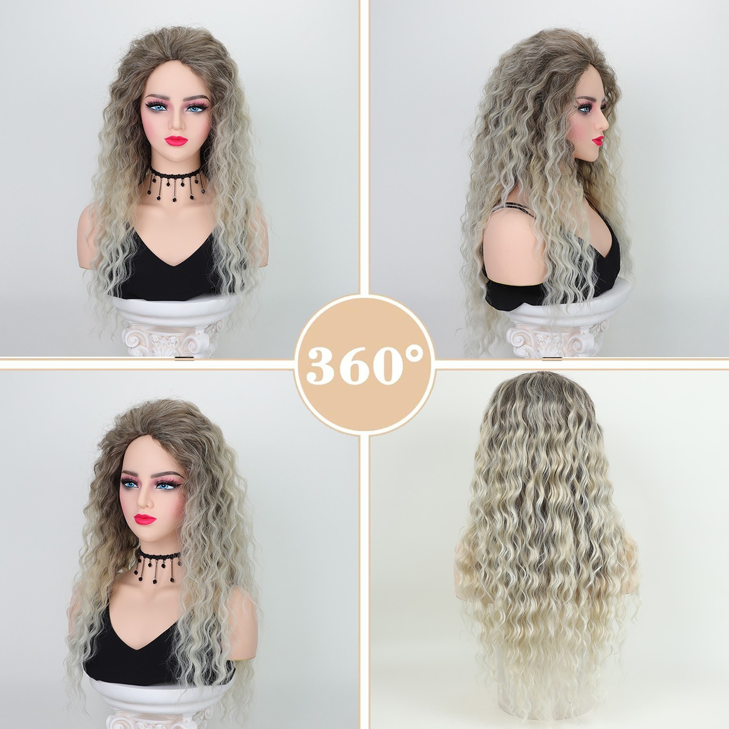 25″ Ombre Blonde Curly Wig African American Synthetic Hair Long Women’s