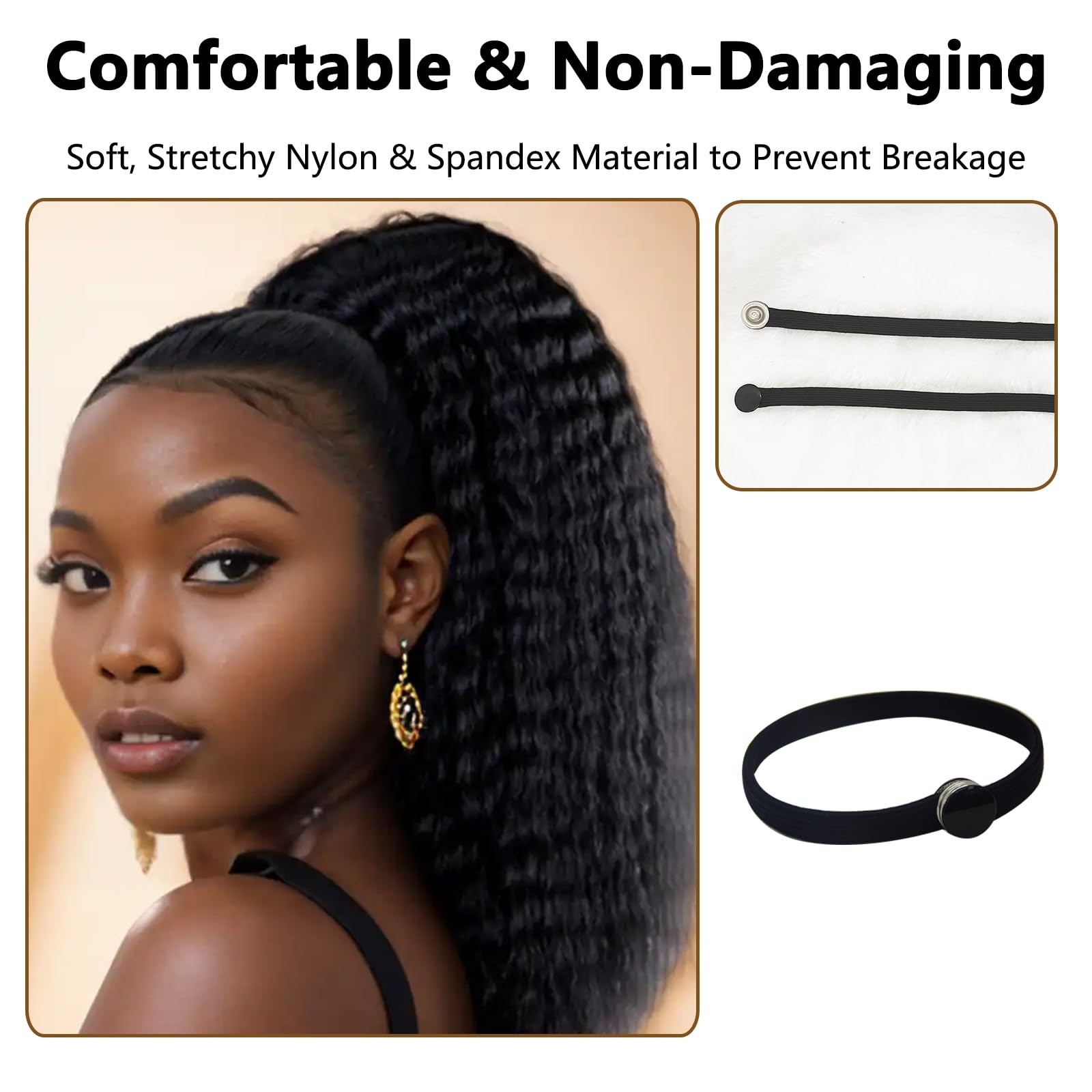 10Pcs Wrap Around Hair Tie Snap Ties for Thick Curly Hair Adjustable Snappy B…