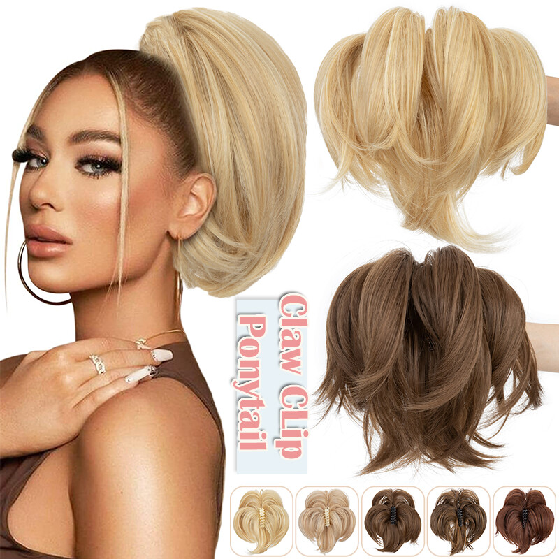 Thick Hair Piece Bun Pony Tail Claw Clip in Short Ponytail Bendable Fluffy Updo