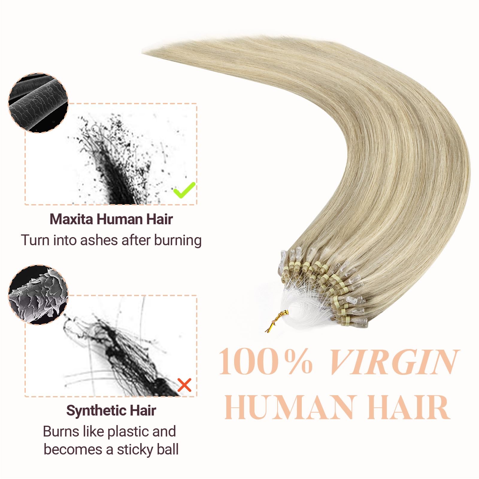Maxita Microlink Hair Extensions Human Hair Ash Blonde Highlighted Platinum