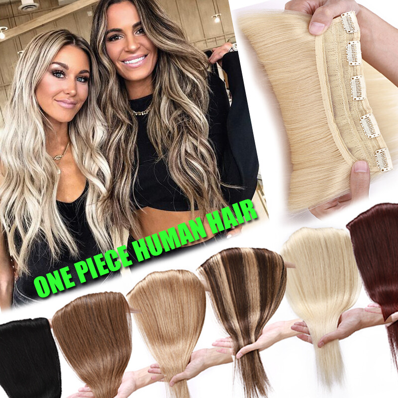 LUXURY AAA+ One Piece Real Remy Human Hair Extensions Clip In 3/4 Full Head Weft