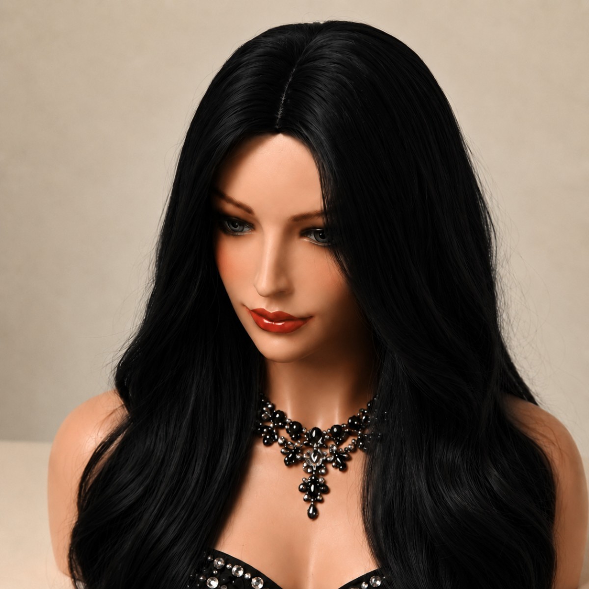 Black Synthetic Hair Heat Resistant Cosplay Wigs Layered Long Wavy