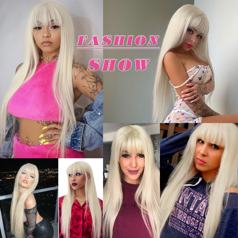 Bleach blonde Heat Resistant Hair Long Straight Costume Wig With Bangs