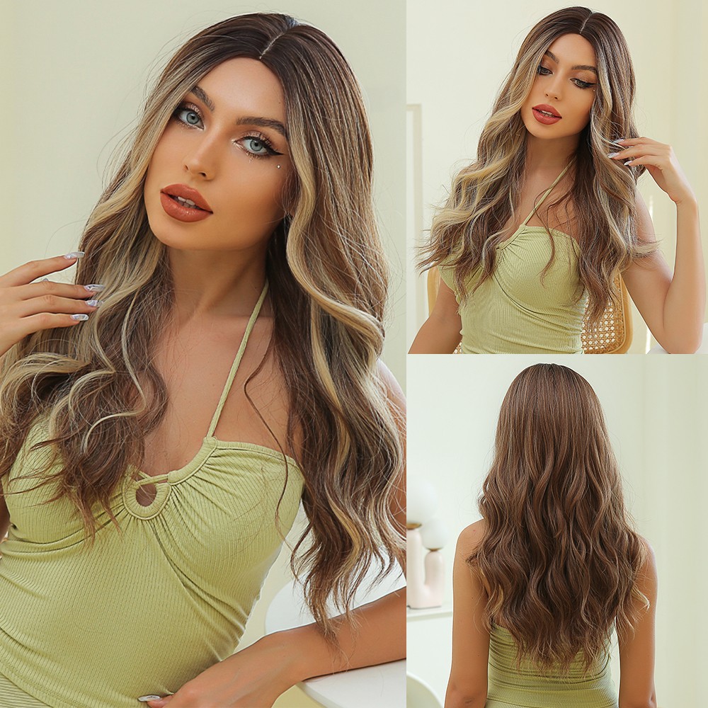 Long Ombré Brown Blonde Pink Curly Wavy Hair Wigs Women Daily Party Cosplay US