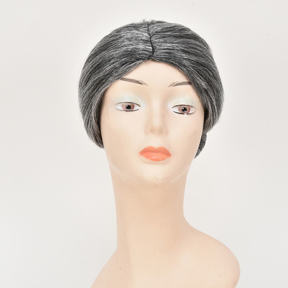 1Pcs Old Women Cosplay Wig Grey Durable Reusable High Quality Fiber Accessory