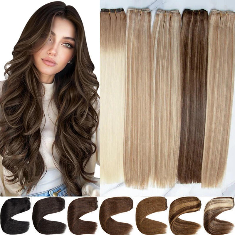 Sew in Hair Extensions Real Human Hair Double Weft Weaves Remy Hair Thick16-28in